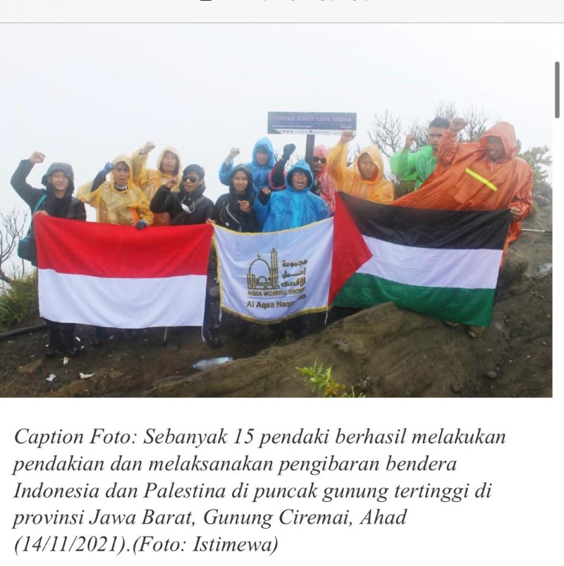 مجموعة عمل الأقصى ترفع العلم الإندونيسي الفلسطيني على قمم الجبال الخمس