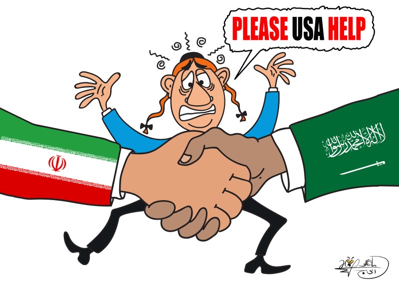 إعادة العلاقات بين السعودية وإيران.. بريشة الرسام الكاريكاتوري ماهر الحاج