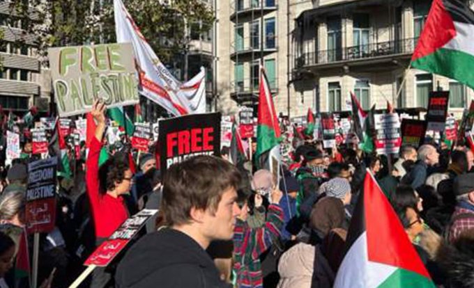 بالفيديو - مئات الآلاف يهتفون تأييدا لفلسطين في العاصمة البريطانية لندن