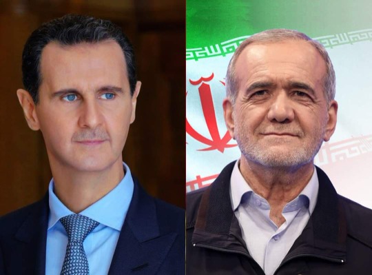 الرئيس السوري يهنئ الرئيس الإيراني المنتخب مسعود بزشكيان