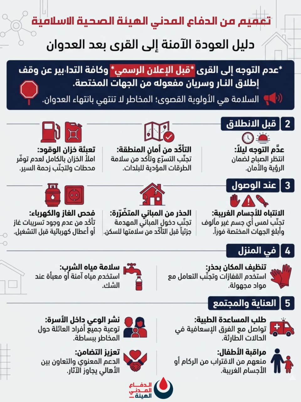 تعميم هام من الدفاع المدني - الهيئة الصحية الإسلامية