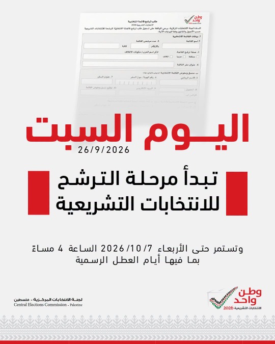 "لجنة الانتخابات الفلسطينية": فتح باب الترشح للانتخابات التشريعية 2026