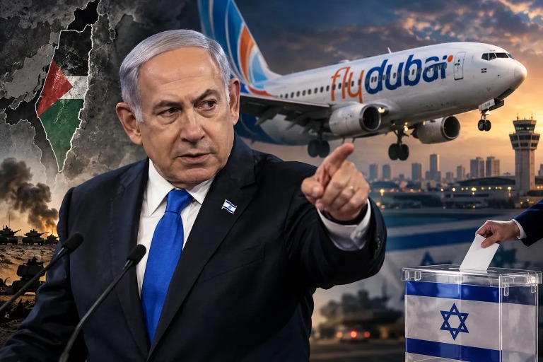 إما اليمين أو فلسطين.. نتنياهو يقود الانتخابات على متن "فلاي دبي"