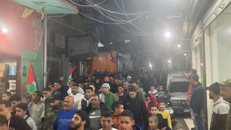 مظاهرة حاشدة في مخيم برج الشمالي تنديدًا باغتيال العاروري