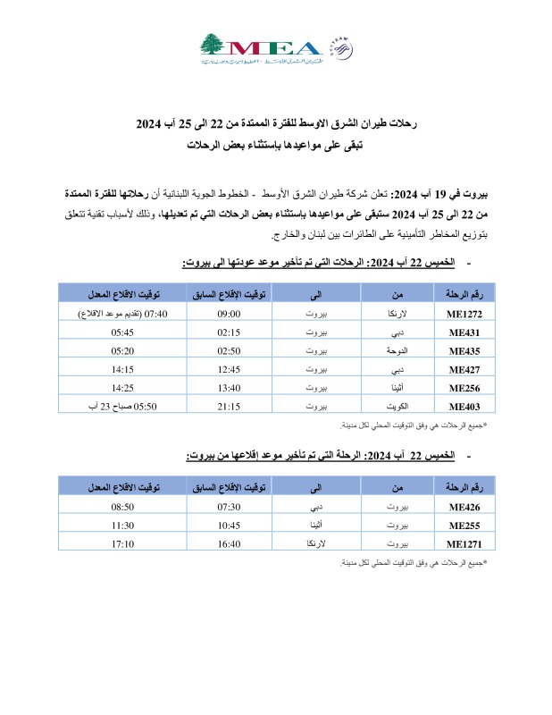 تعديل برنامج رحلات طيران "الميدل إيست".. كيف أصبح؟